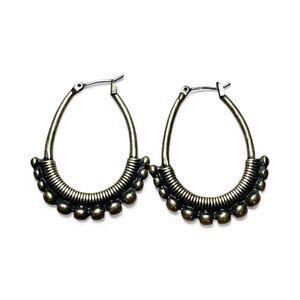 Lucky Brand Antique Gold Beaded Hoop Earrings